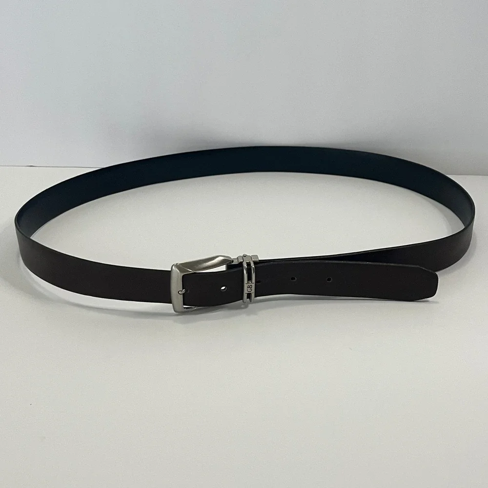 GB Made in Italy Mens Reversible Leather Belt Brown Black Silver Buckle Size 40